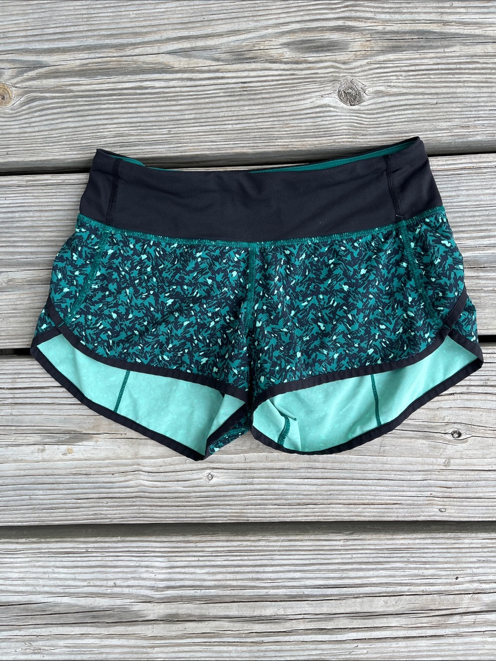lululemon athletica Teal Patterned Athletic Shorts with Black Waistband